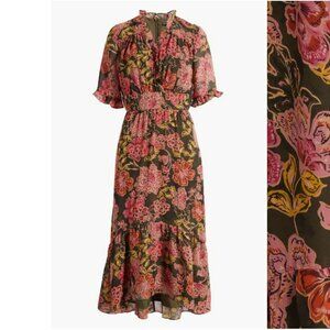 Maggy London Floral Romantic Cottagecore Ruffle Faux Wrap Midi Dress Pink 22W